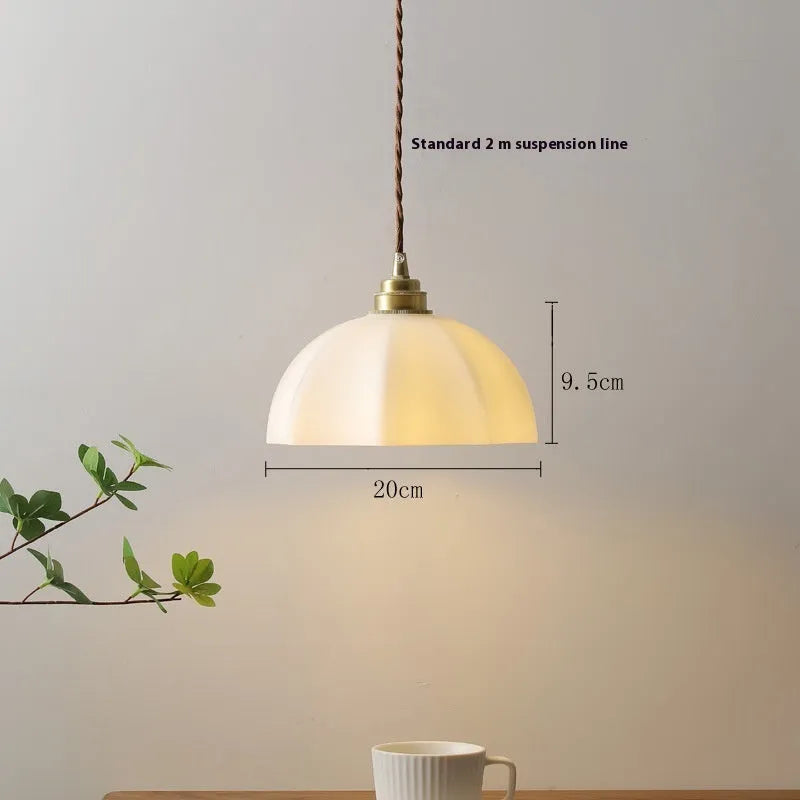 Small brass bedside droplight with copper glass shade in Chinese style