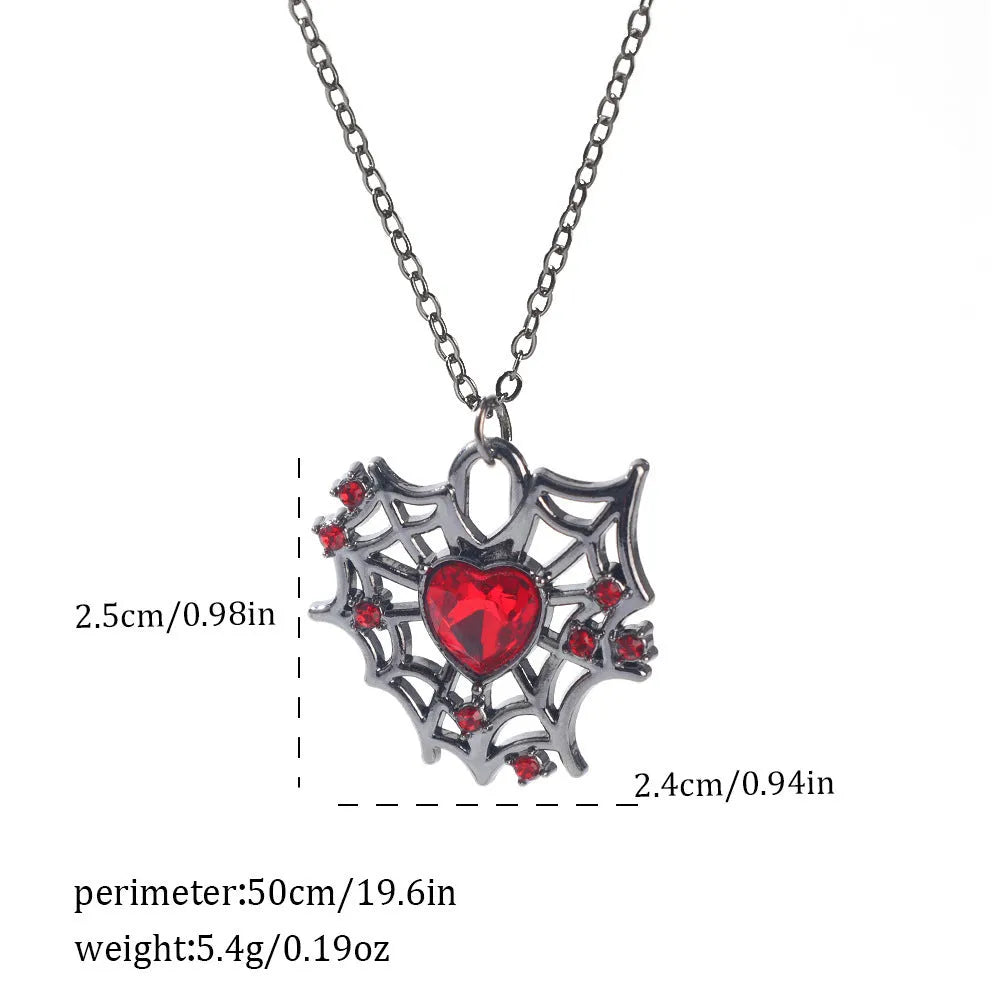 Dark style Halloween necklace with spider and bat pendants in zinc alloy with electroplated finish