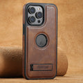 Handmade PU TPU magnetic phone case with stand for Apple iPhone in oil wax brown finish