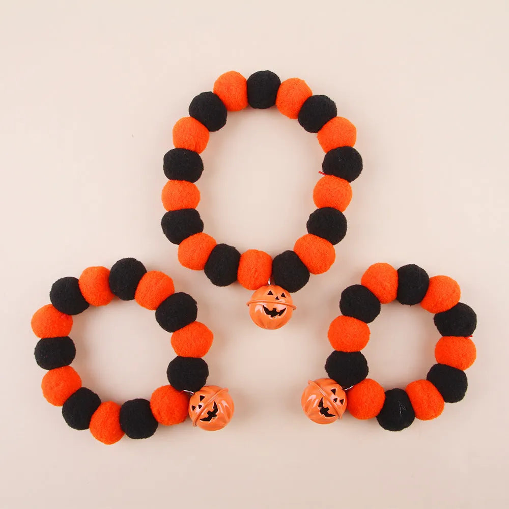 Halloween pumpkin design pet collar for cats and dogs with adjustable sizing