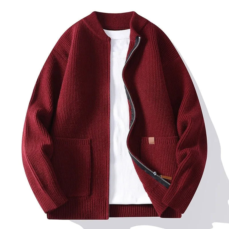 Men's striped cardigan jacket in polyvinyl alcohol fibre blend fabric available in multiple colours