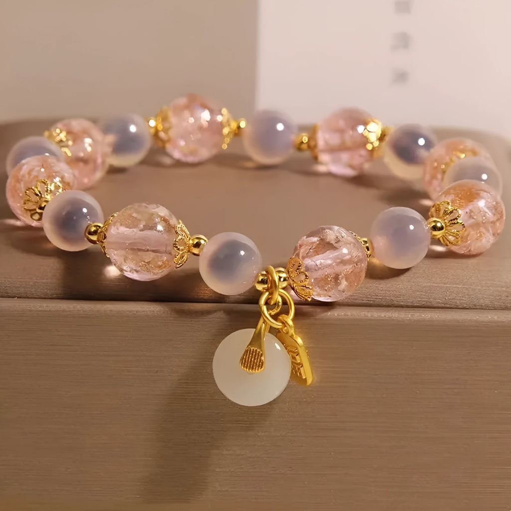 Natural heart agate bracelet for women pink sugar electroplated luminous glaze peace buckle
