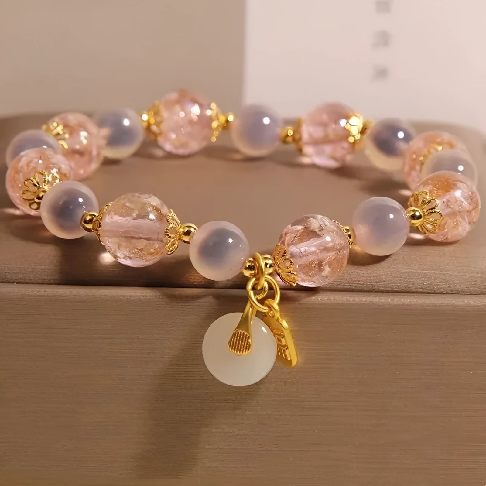 Natural heart agate bracelet for women pink sugar electroplated luminous glaze peace buckle