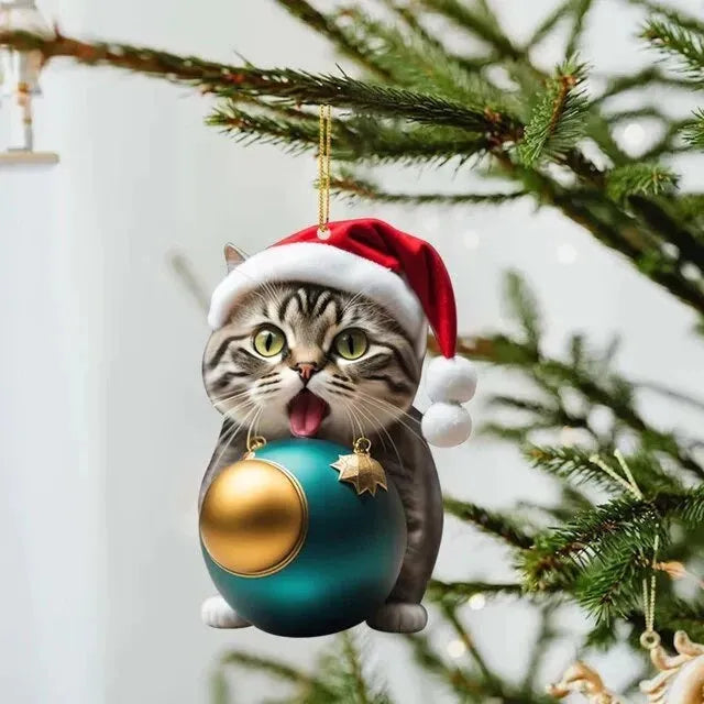 Clear acrylic car hanging ornament with a colourful printed cartoon kitten, shown in one of ten available styles.