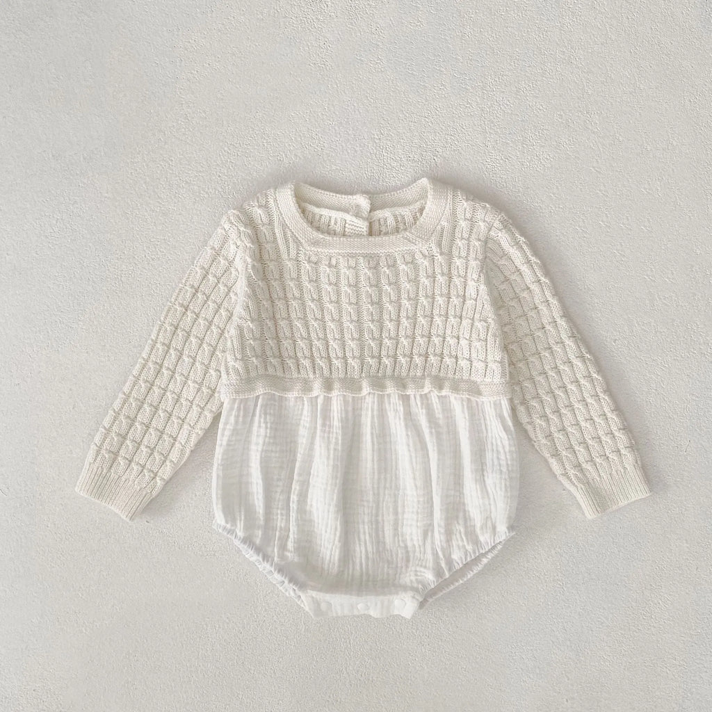 Baby girl cotton romper in milky white long sleeve pullover style