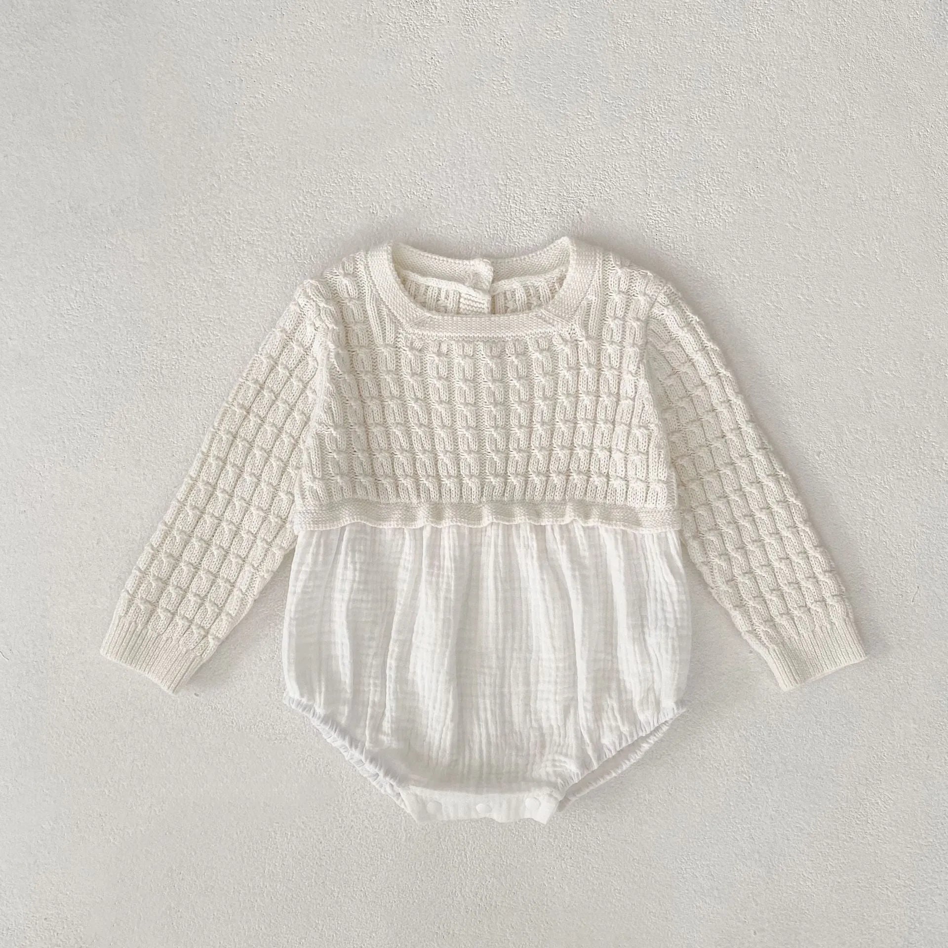 Baby girl cotton romper in milky white long sleeve pullover style
