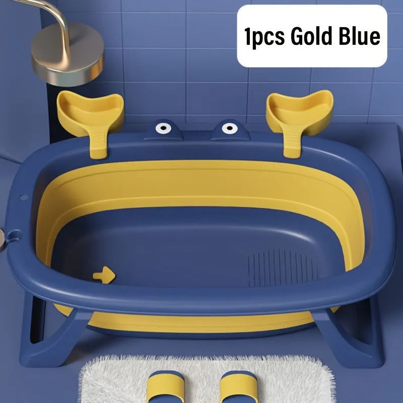 Foldable portable pet bathing tub for small dogs and cats in blue and orange colours