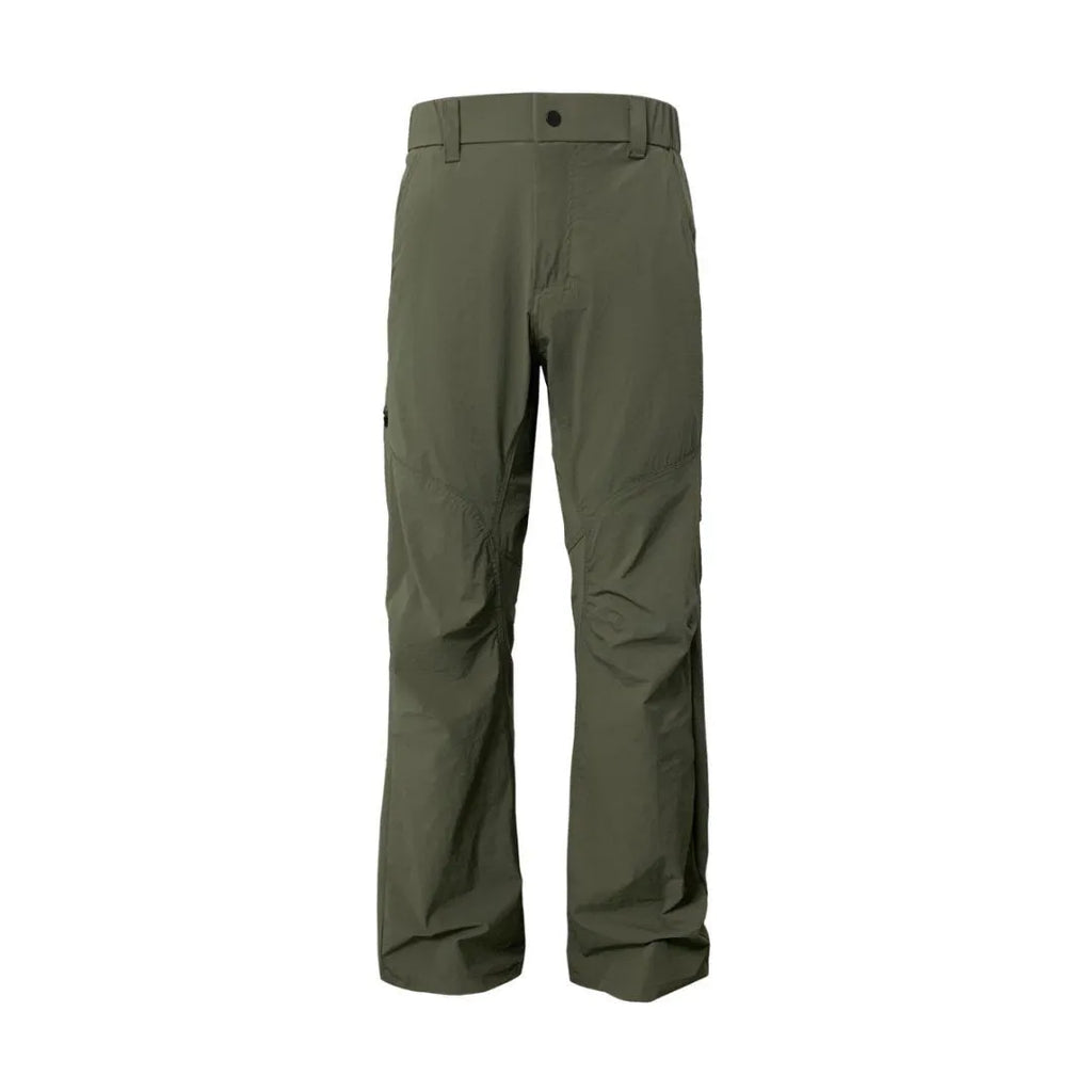 Men's deconstructed trousers with 3D cutting in straight leg style showing Army Green colour option