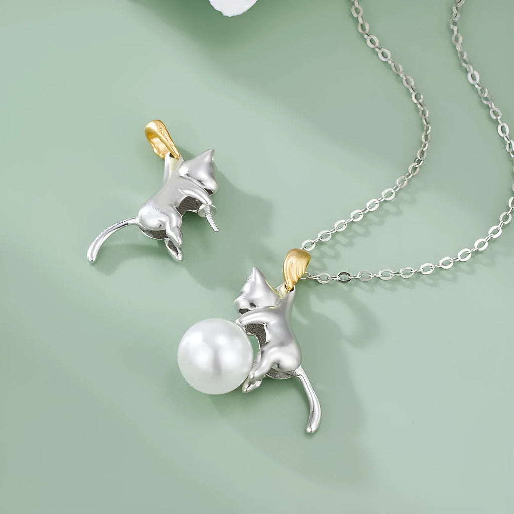 925 sterling silver clavicle necklace with cat pendant and chain options