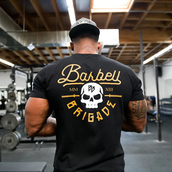 Black gold cotton moisture wicking short sleeve round neck T-shirt for men