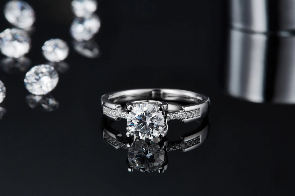 1-carat moissanite wedding ring set S925 silver platinum plated with diamond pen inspection