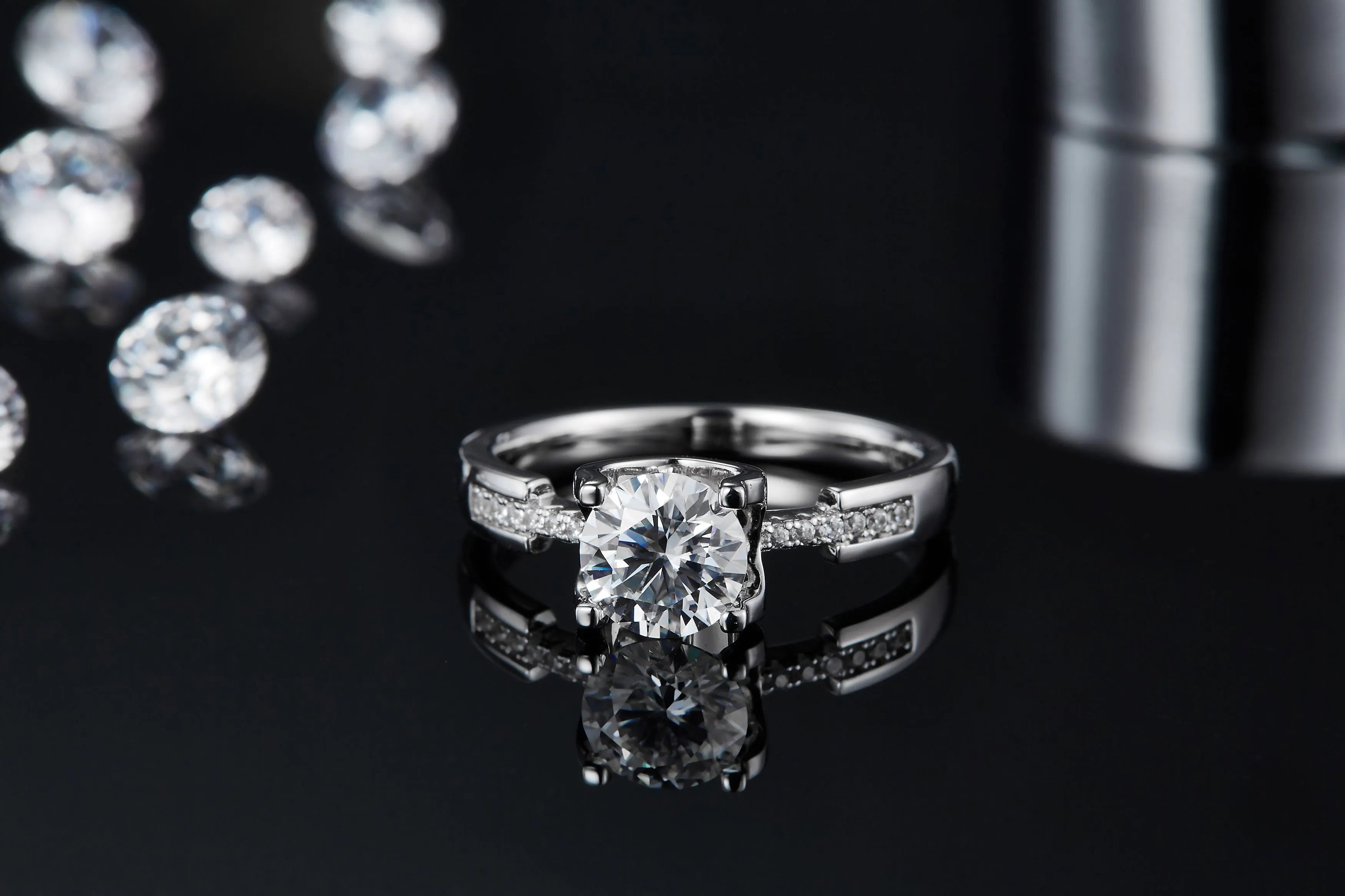 1-carat moissanite wedding ring set S925 silver platinum plated with diamond pen inspection