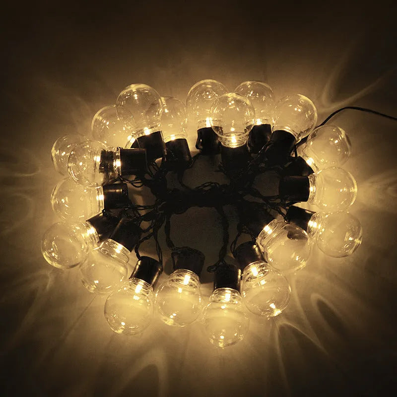 10-metre solar festival decorative light with 40 retro lamps in black line colour variations