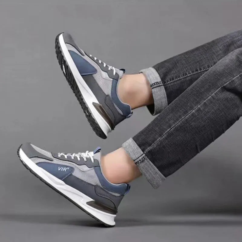 Men's colour block mesh lace-up sneakers in low-top style with round toe.