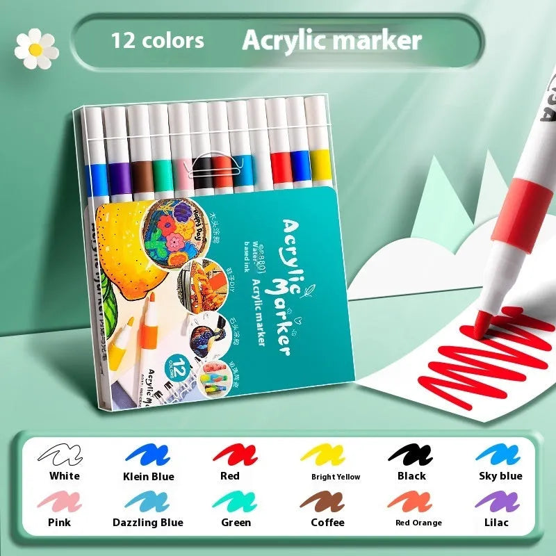 Set of acrylic marker pens in multiple colours for student drawing and painting projects