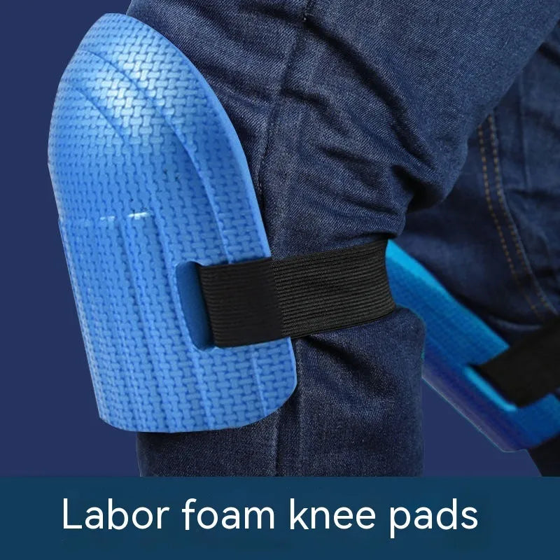 A pair of thick EVA foam kneepads in various colours for work and DIY kneeling protection.