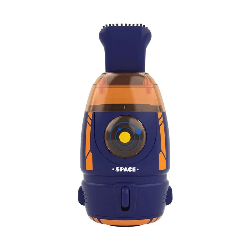 USB charging desktop vacuum cleaner in various colours including blue rocket, orange, gray white, and animal designs.