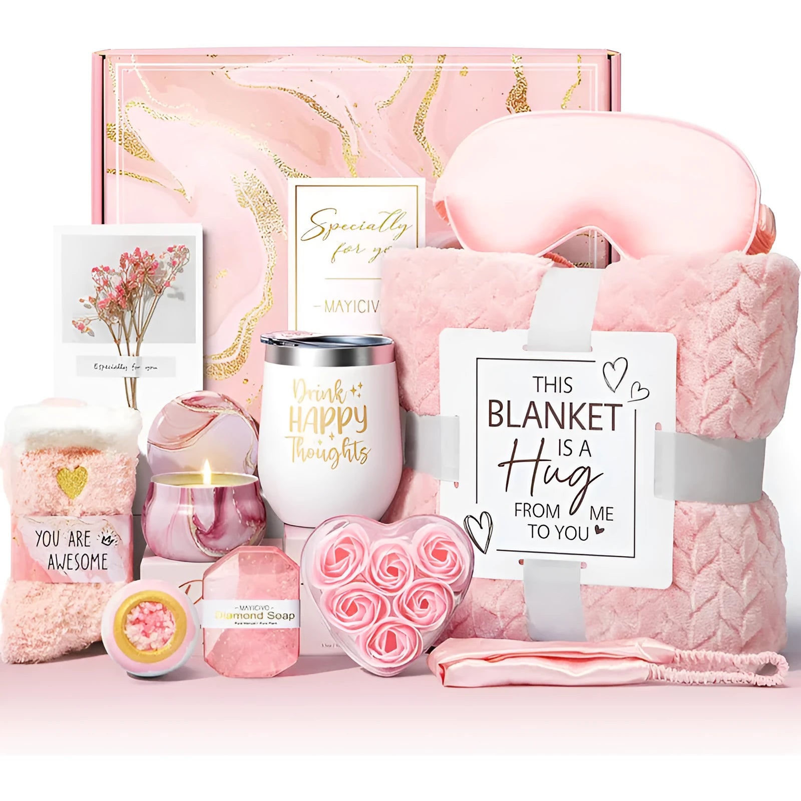 Aromatherapy candle and soap bath gift set in a modern plastic case.