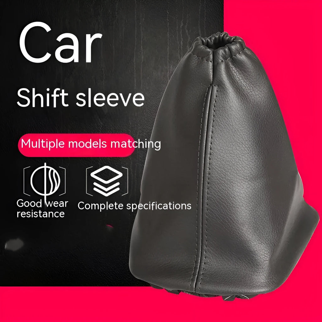 Black leather car shift lever dust cover for Toyota Corolla measuring 15.2 by 12.9 by 2.3 cm