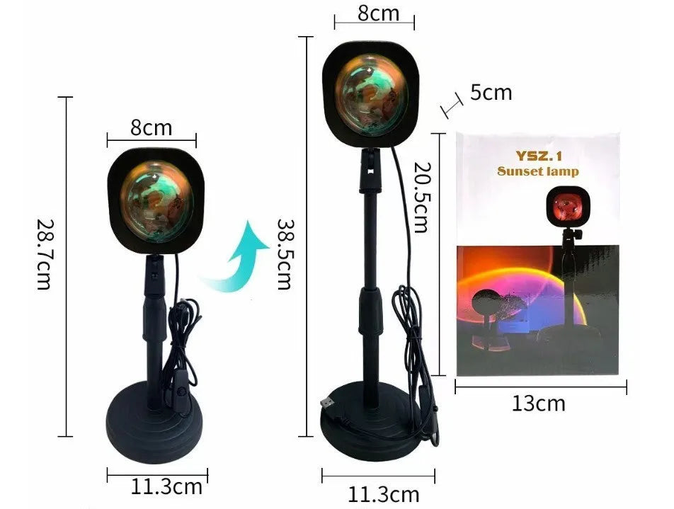 Rechargeable rainbow sunset projection lamp with USB cable and push-button switch