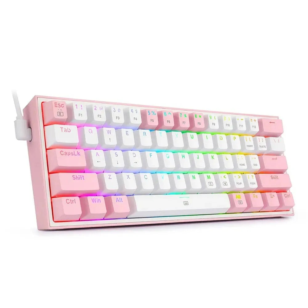 K617 RGB mechanical keyboard with white pink colour option showing backlit keys and multimedia controls