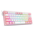 K617 RGB mechanical keyboard with white pink colour option showing backlit keys and multimedia controls