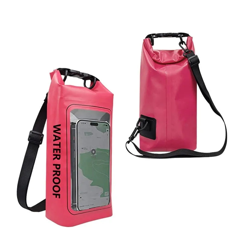 Army Green 2L waterproof PVC mesh crossbody bag for phones, shown with adjustable strap.