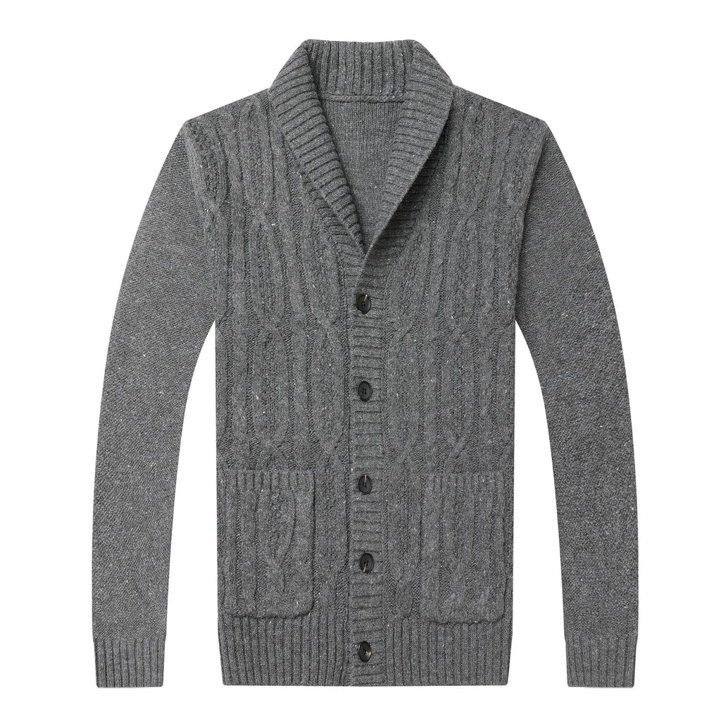 Men's Korean-style jacquard knitted cardigan in straight cut for autumn winter wear