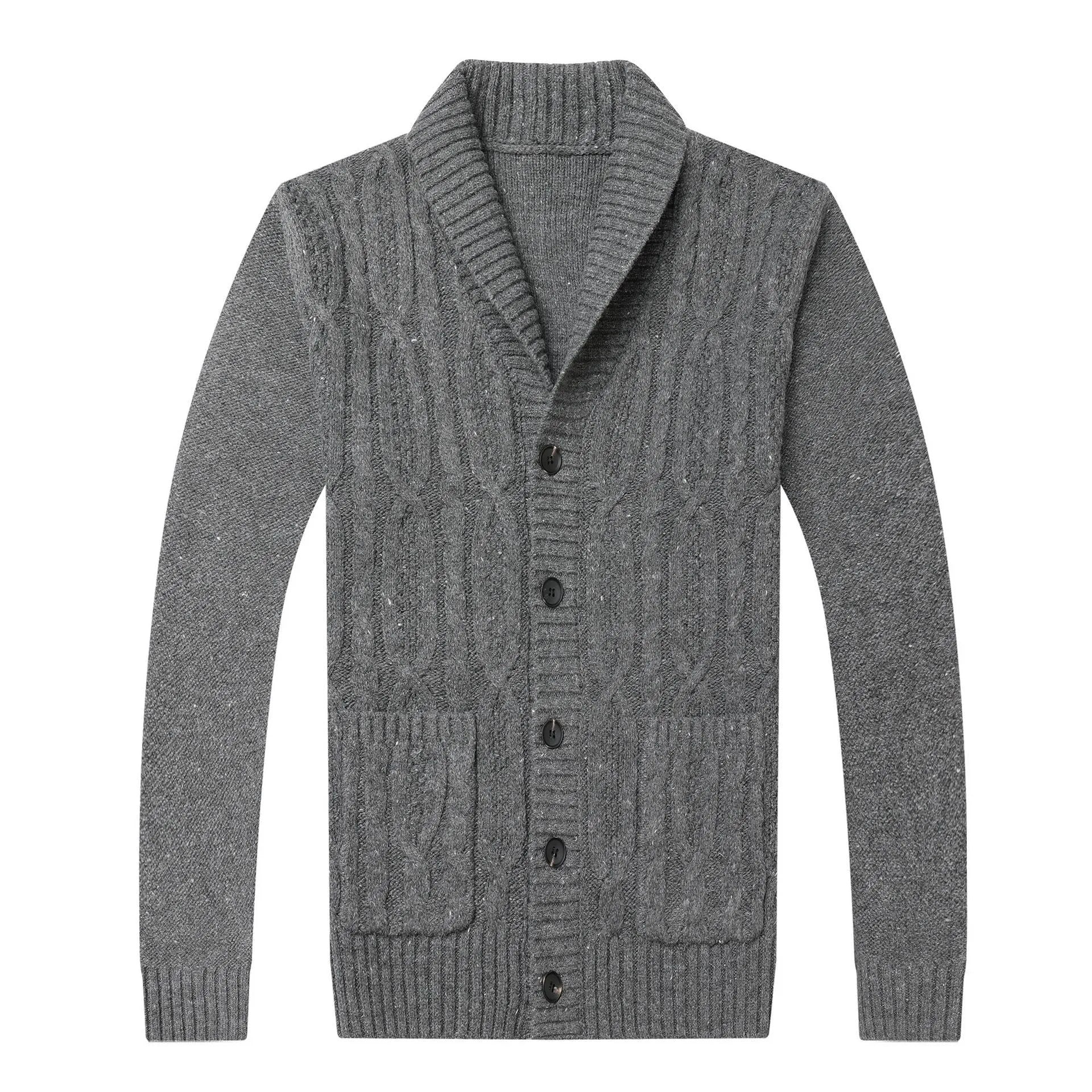 Men's Korean-style jacquard knitted cardigan in straight cut for autumn winter wear