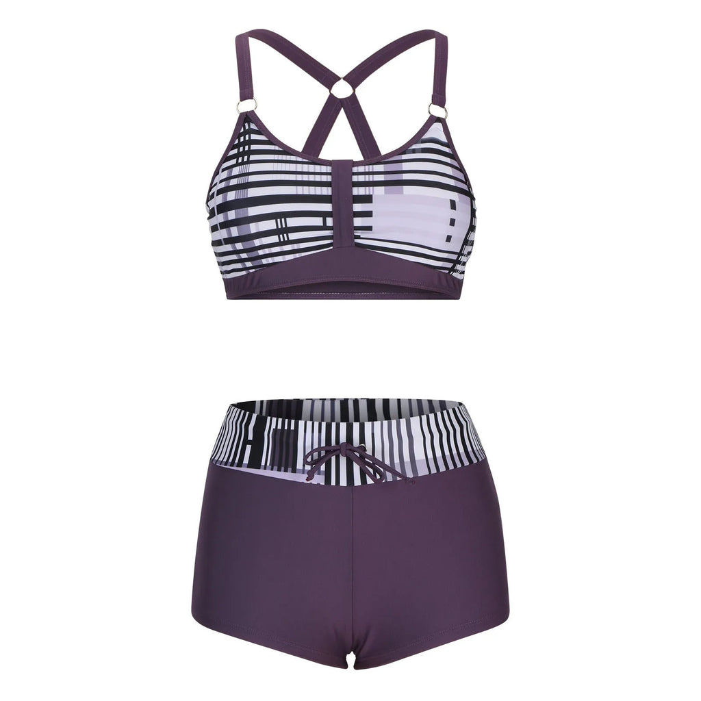 Women's floral printed split bikini swimsuit set with bra and shorts
