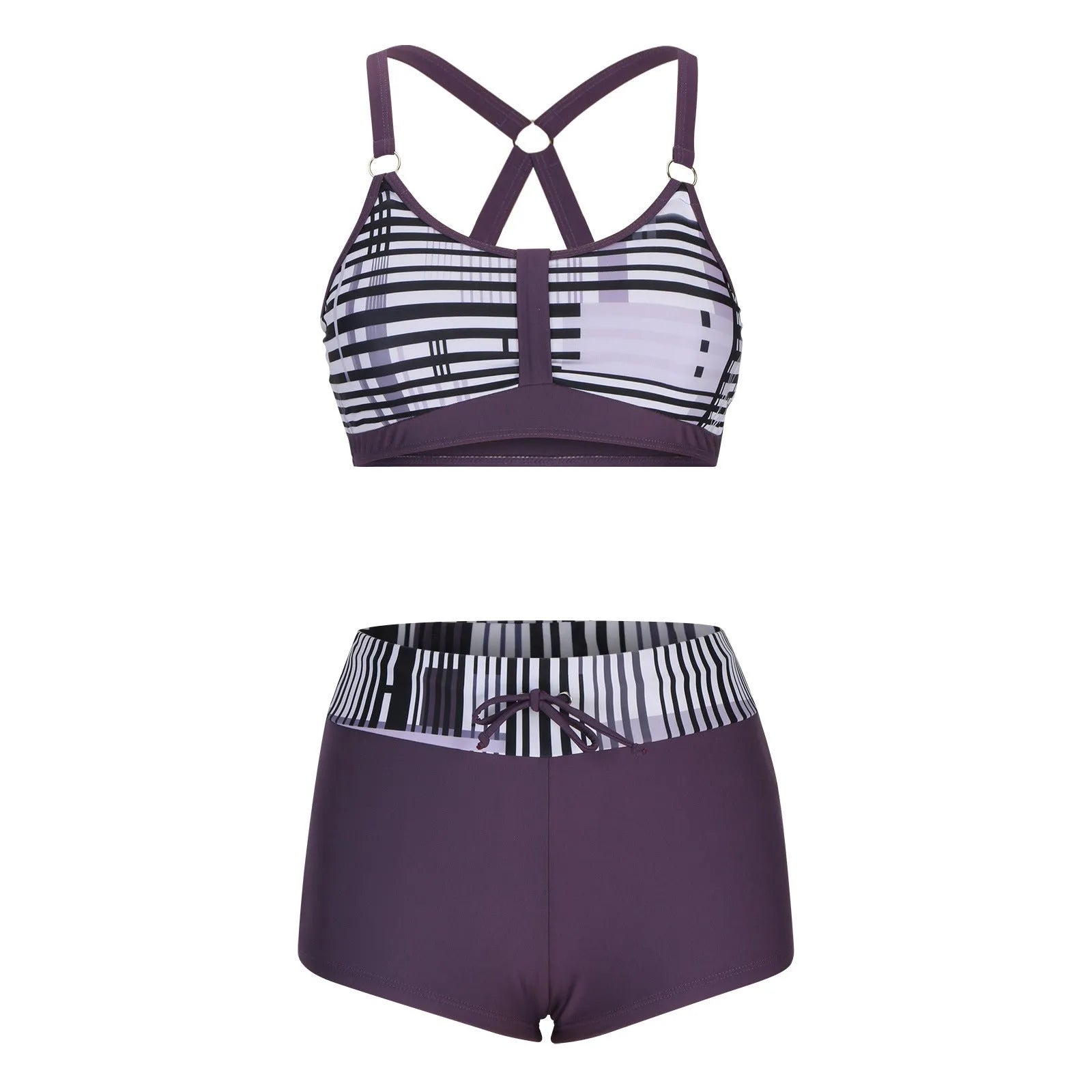 Women's floral printed split bikini swimsuit set with bra and shorts