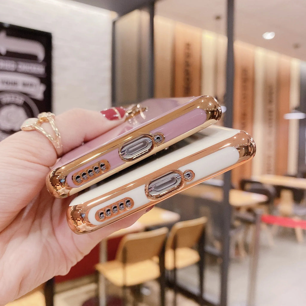 Huawei TPU phone case with magnetic ring bracket and electroplated fine-hole finish in black