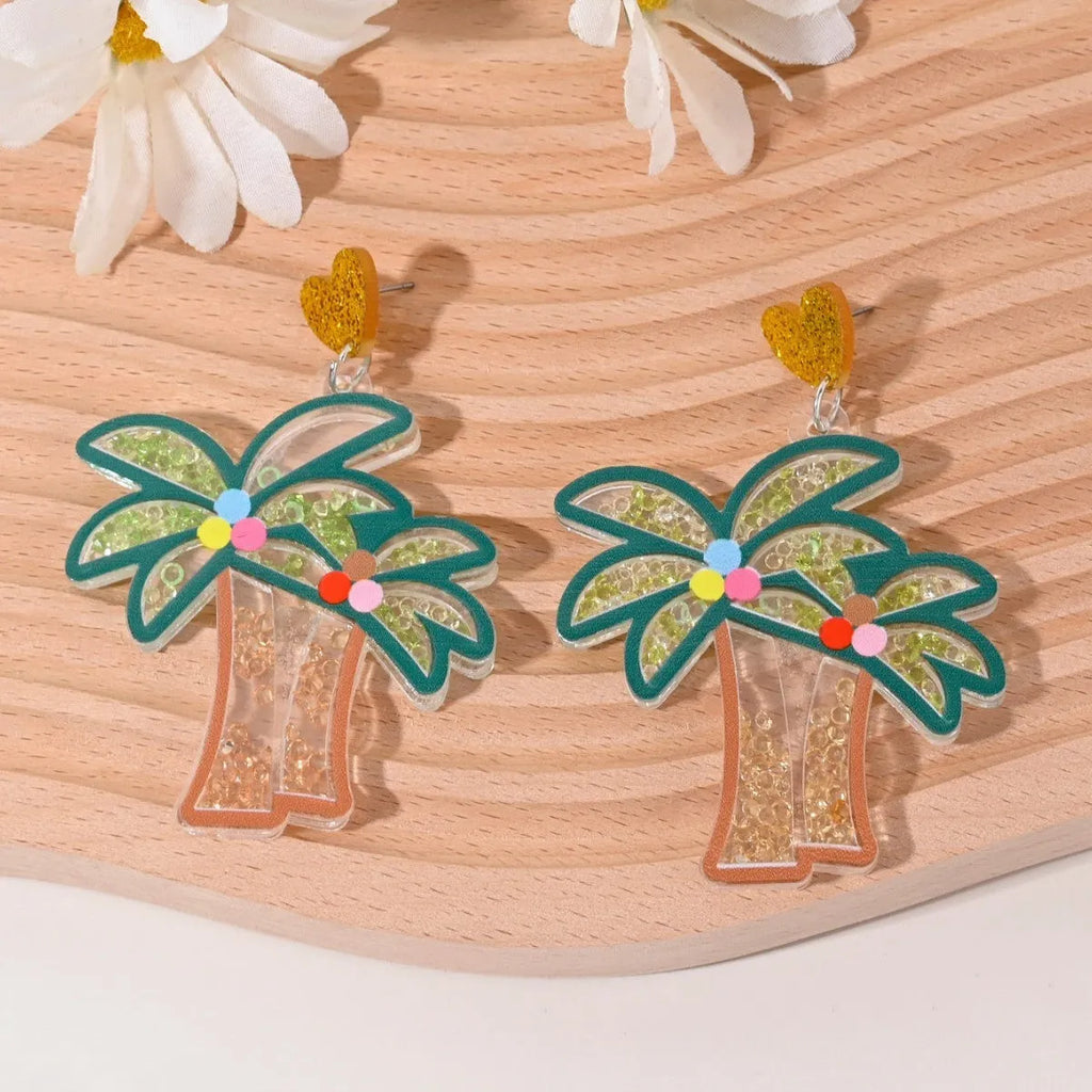 Acrylic fruit earrings for women showing cherry, strawberry, watermelon, pineapple designs