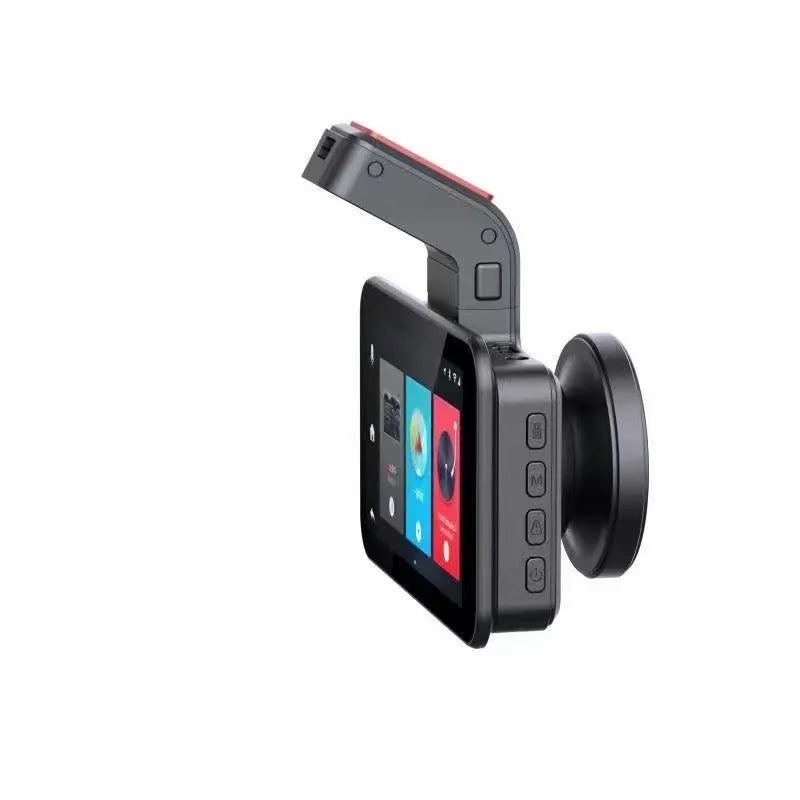 Car dashboard camera with 3-inch screen showing dual lens recording system for front and rear video capture