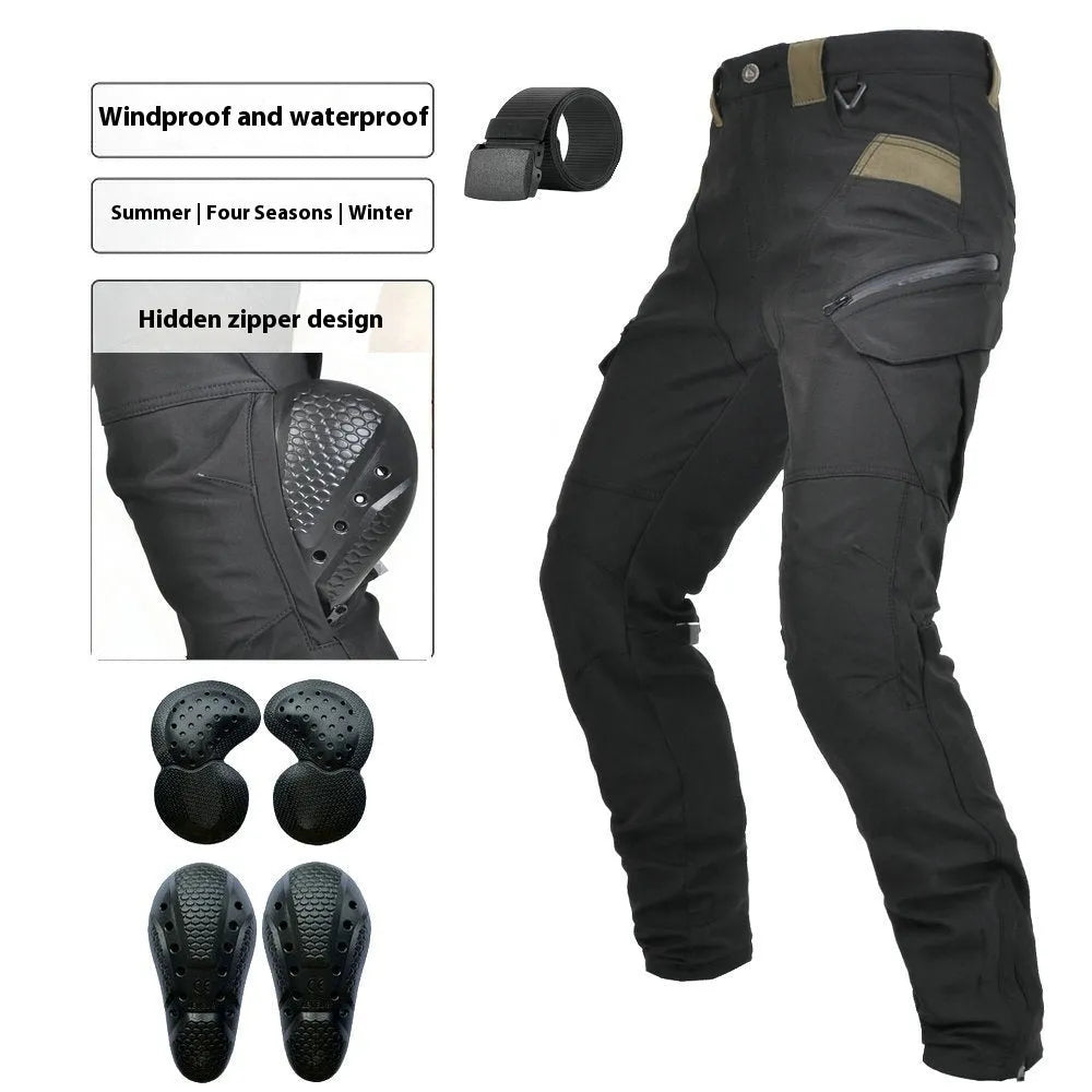 Motorcycle waterproof trousers with protective gear set in black or green colour options