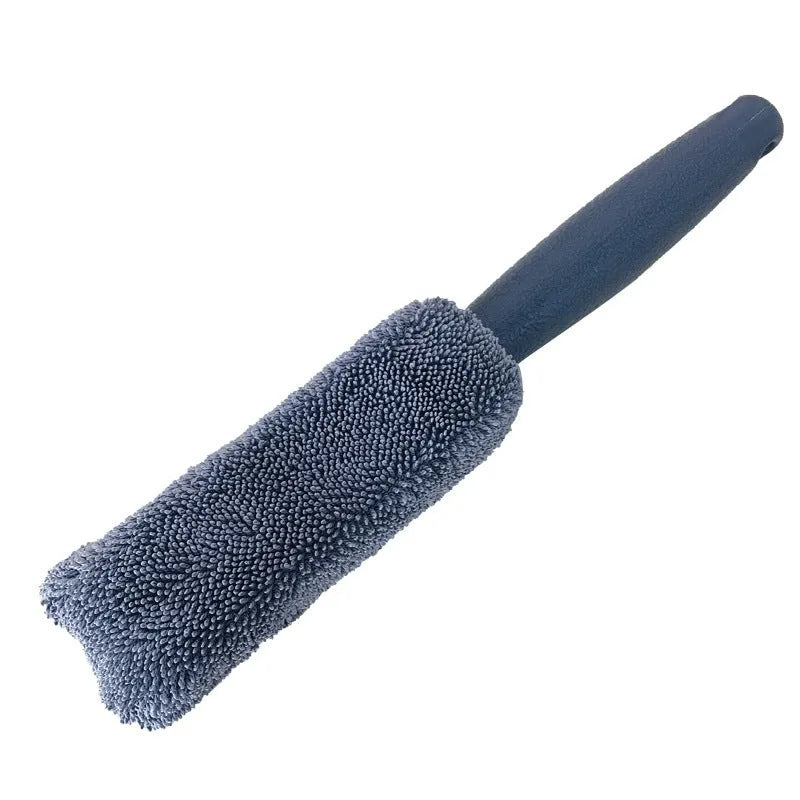 29cm long handle microfiber car tire brush in blue colour for wheel cleaning