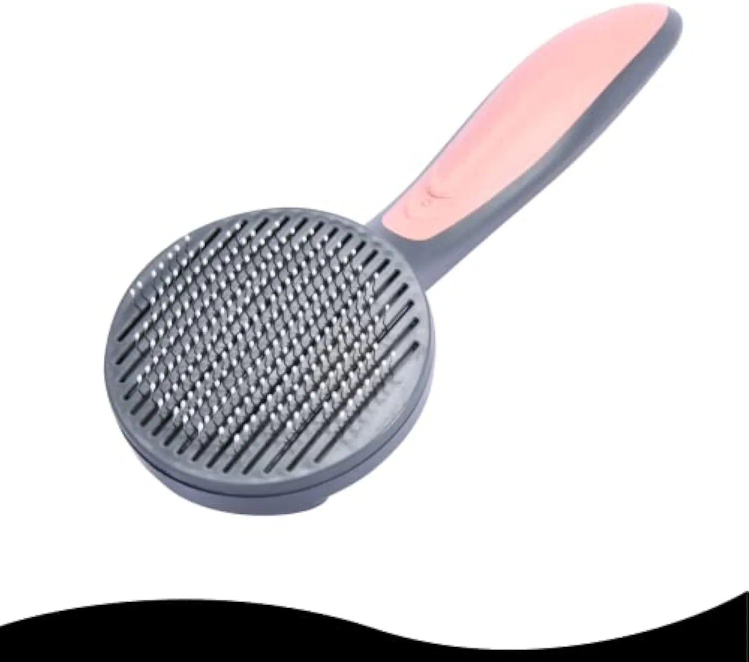 Self-cleaning slicker brush for cats and dogs with one-click button in grey, green, or pink colours