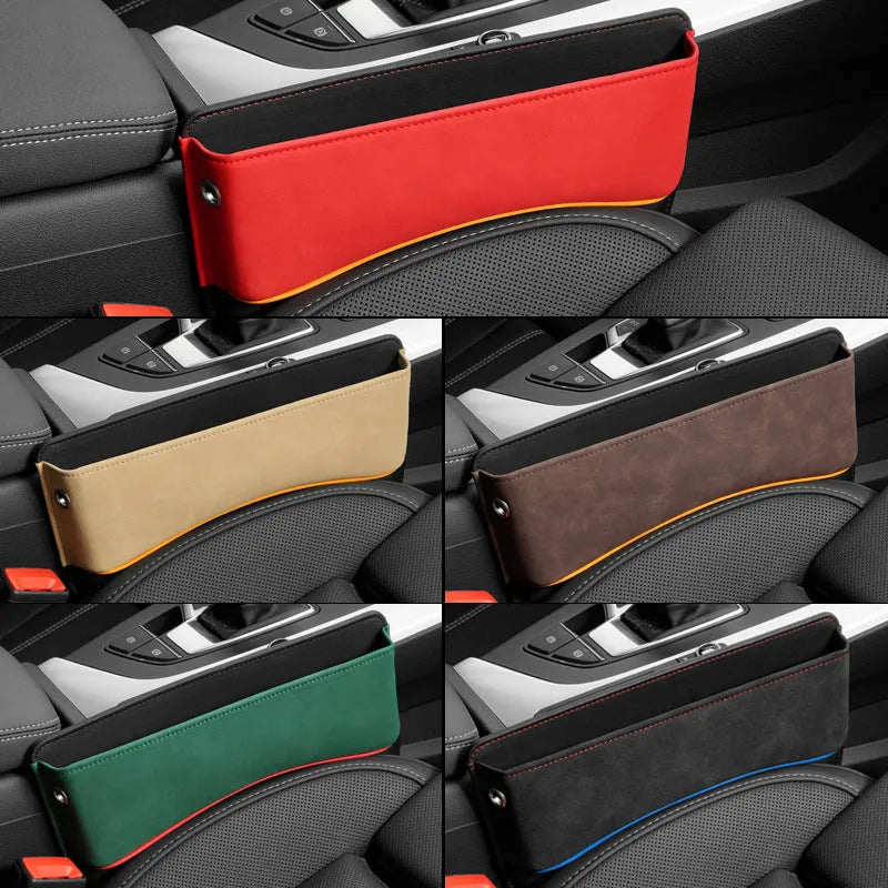 Leather car seat storage box in beige colour with waterproof and pressure resistant features.