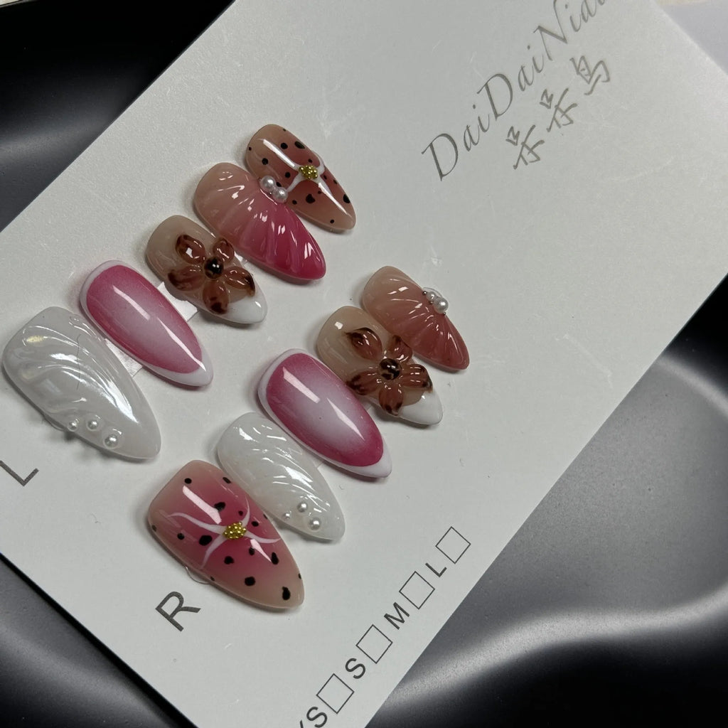 Hand-painted three-dimensional nail beauty patches with embossed carved designs