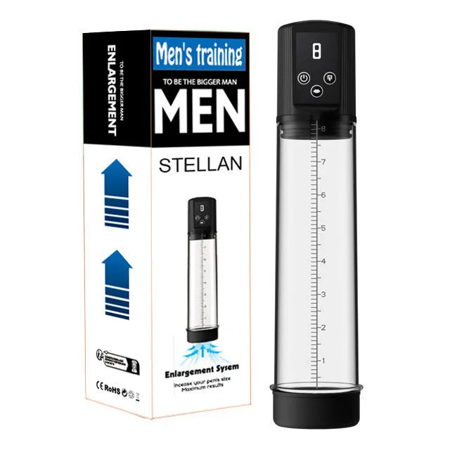 Electric male masturbation pump device for penis exercise made from ABS and TPE.