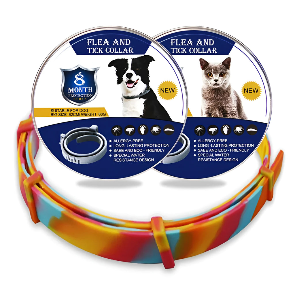 Rainbow plastic flea collar for cats 38cm and dogs 62cm with insect repellent properties
