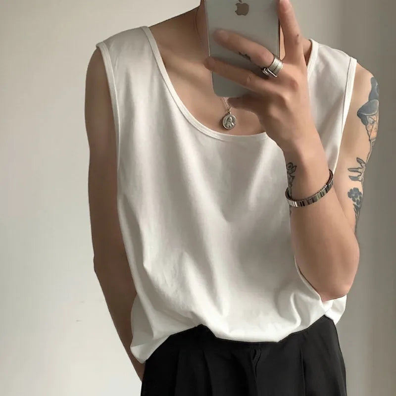 Sleeveless vest casual loose fit solid colour polyester blend summer cover-up black
