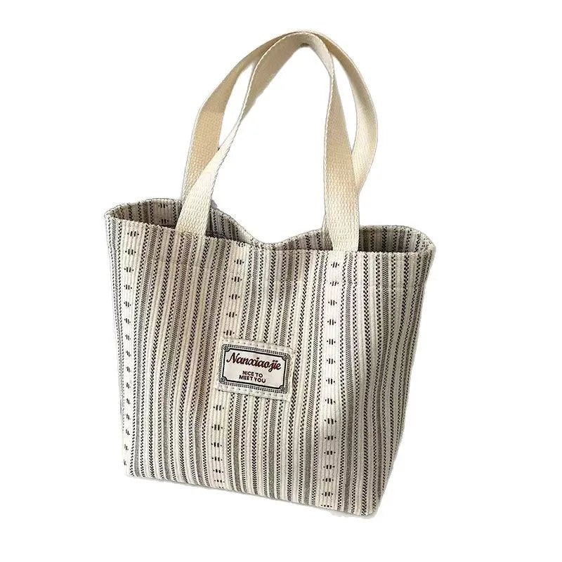 Japanese style corduroy handbag in ivory white, grey, or dark brown with large capacity design