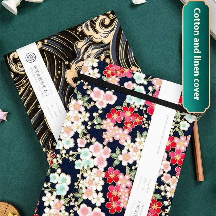 Feiluniao handmade watercolour notebook with decorative cover, 185mm long.