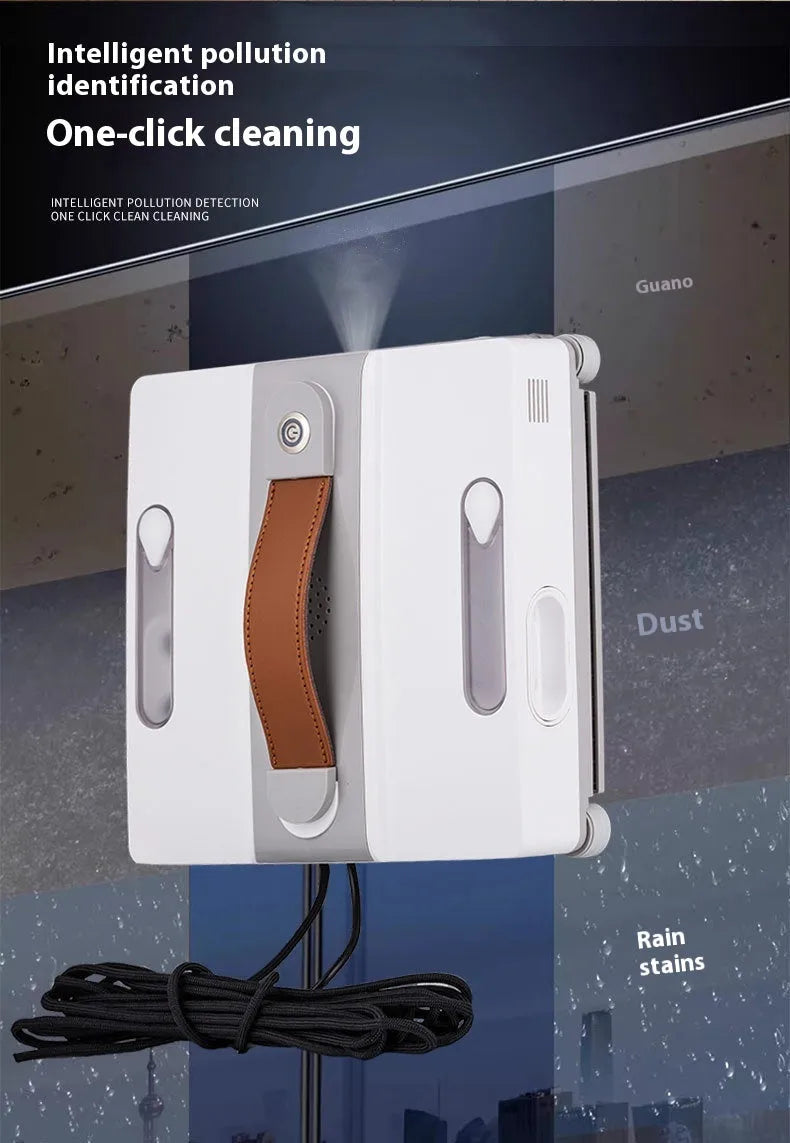 White intelligent window cleaning robot for high-rise buildings showing 220x220x70mm dimensions