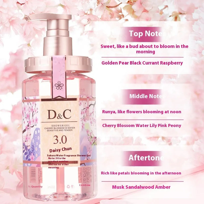 Sakura shampoo, hair mask and shower gel trio set in 500ml bottles with cherry blossom design