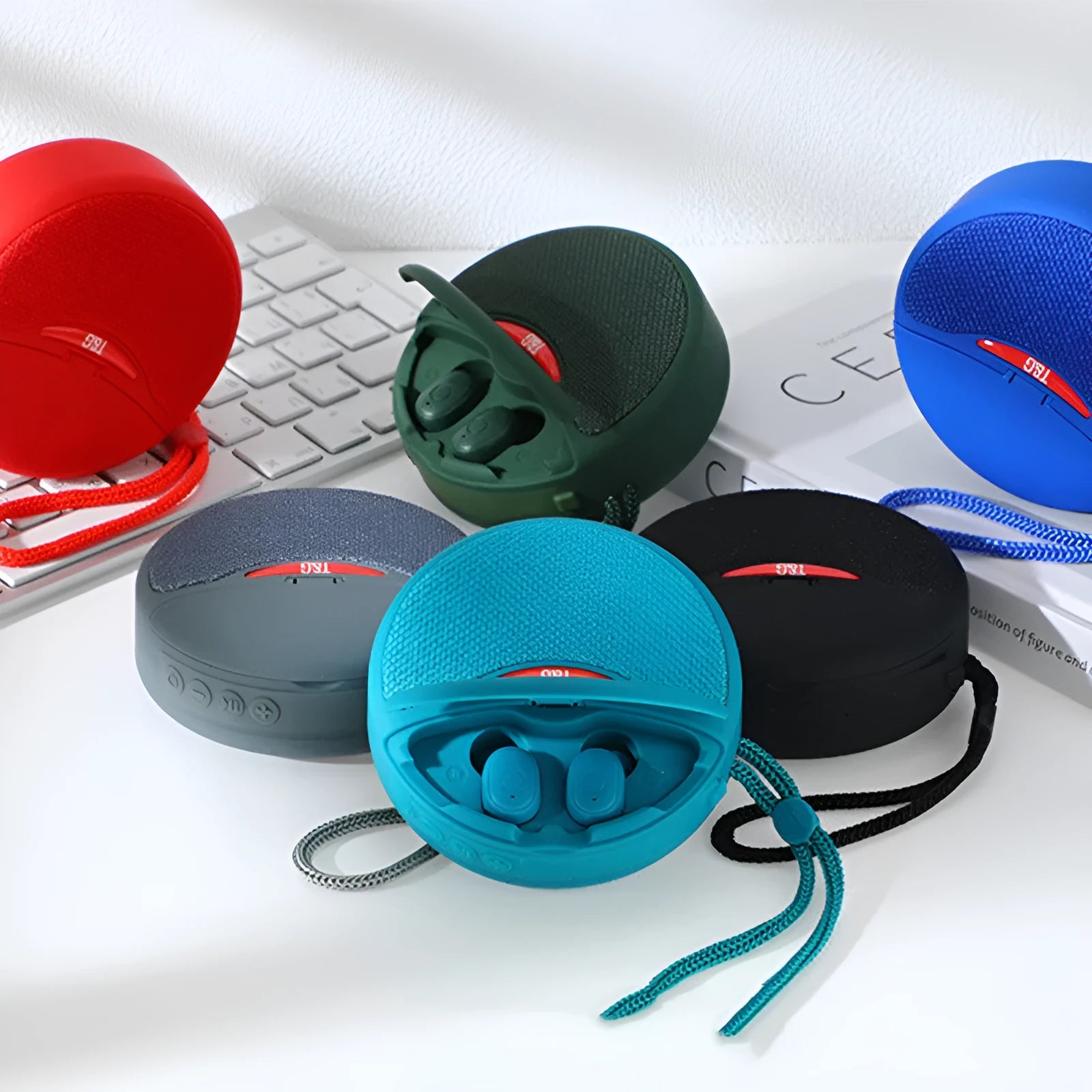 Outdoor portable Bluetooth speaker headset with 3D stereo subwoofer 5W 52mm driver black colour