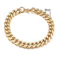 Six-sided gold Cuban link chain bracelet with geometric metal links available in multiple widths