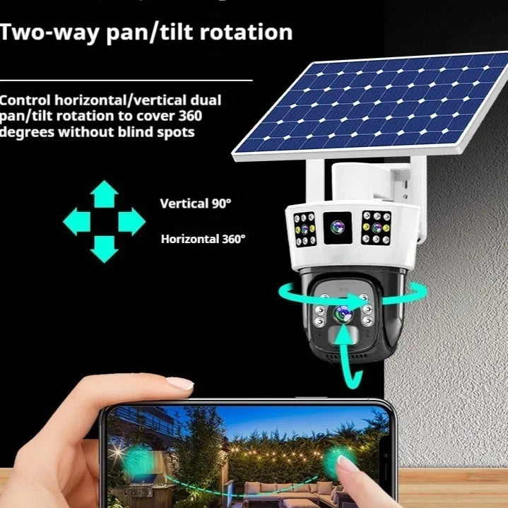 Solar-powered binocular surveillance camera for outdoor security with 4MP resolution
