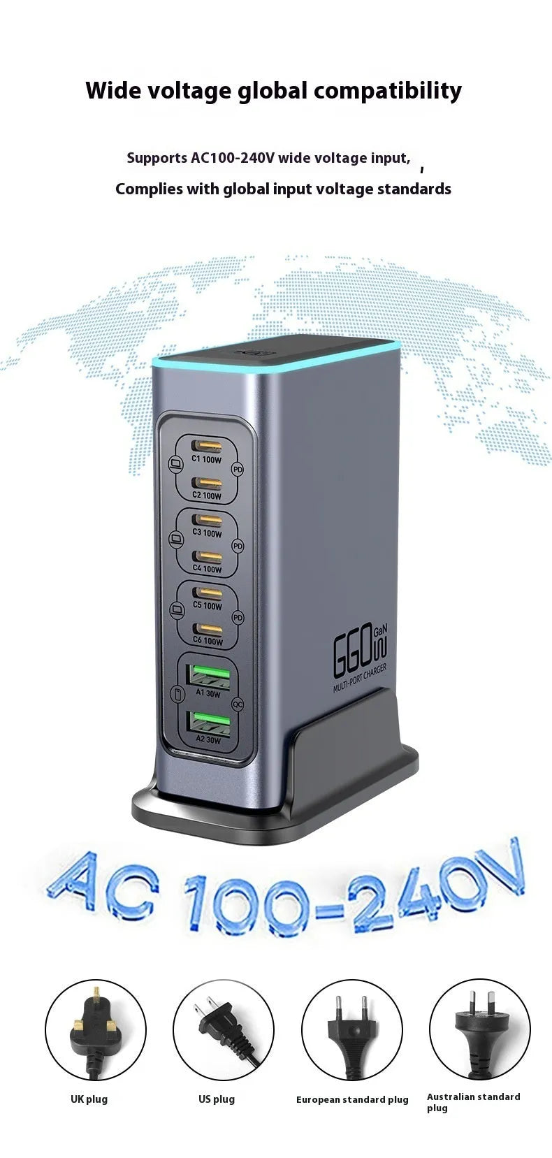 660W gallium nitride multi-port desktop fast charger with Type-C interface
